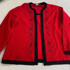 VTG Cathy Daniels Red and Black Foklore Christmas Embroidered Sweater